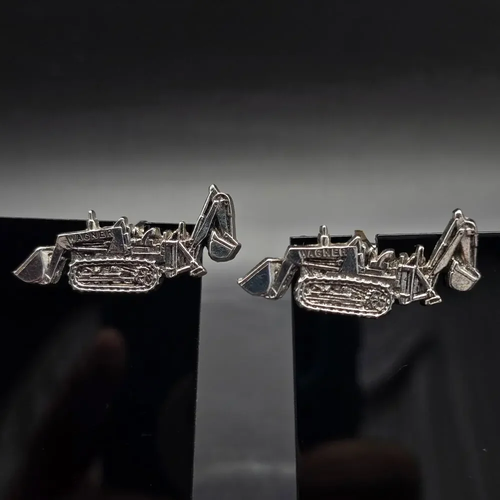 Wagner Silver Tone Backhoe Cuff Links Farming Equipment